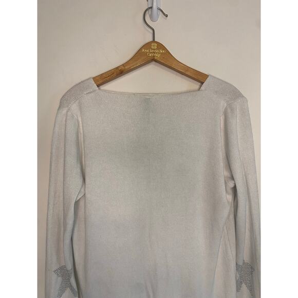Venti 6 Made in Italy Modal White Star Sweater V Neck Soft Casual Size Medium - Picture 11 of 15